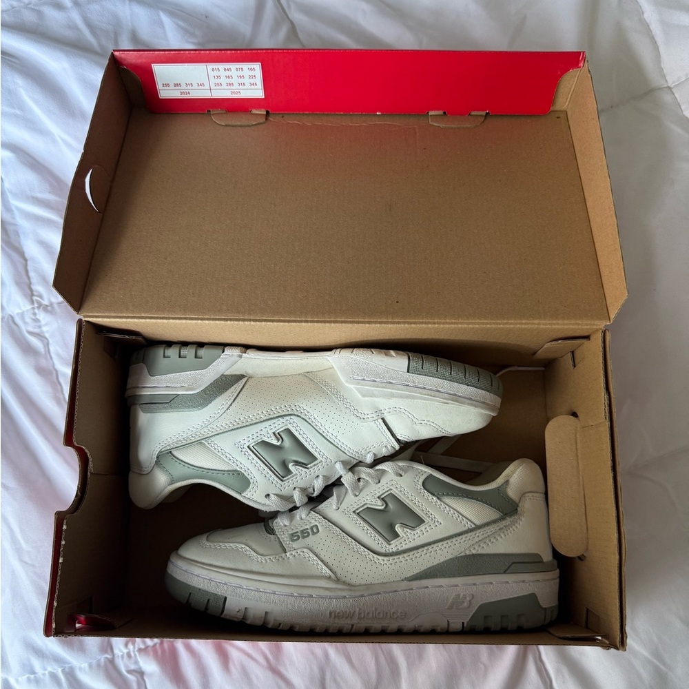 New Balance 550 White and sage Sneakers